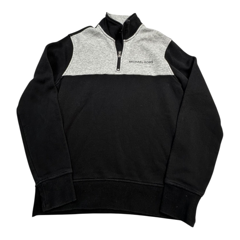 Michael Kors Mens Quarter Zip Sweatshirt Black Grey Color Block‎ Size S